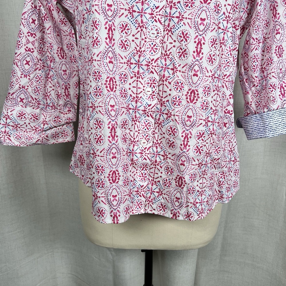 Foxcroft Easy Care Button Down Geometric Pink Blu… - image 3